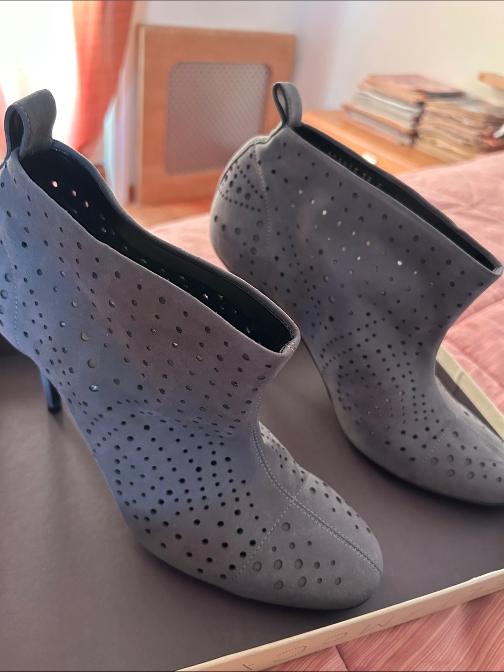 Stella McCartney Perforated Pointed-Toe Ankle Booties in Slate Gray - Picture 3 of 10